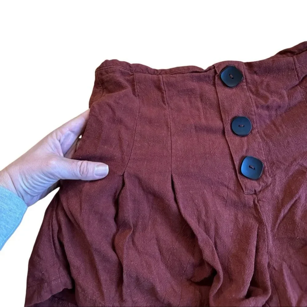 Vestique Women's Button Front Pleated High Rise Linen Shorts in Rust Size Medium - Picture 3 of 6